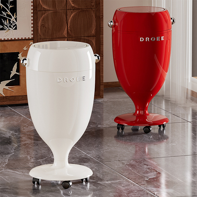 Trash Can for Home Living Room 2025 New Style Bedroom Large Capacity Accessible Luxury High-End High-Value Paper Basket with Wheels and Flip Cover