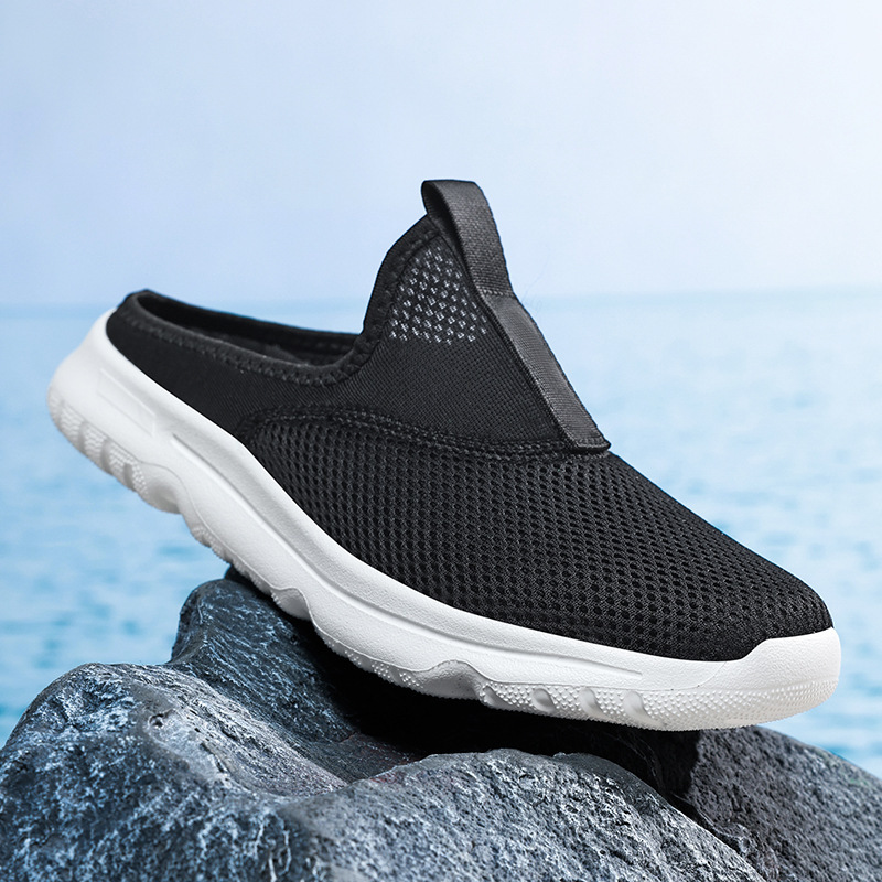 Baotou Beach Walk Travel Sandalias para hombres y mujeres media pantuflas tallas grandes nuevo estilo transpirable ligero suela suave zapatos casuales de malla