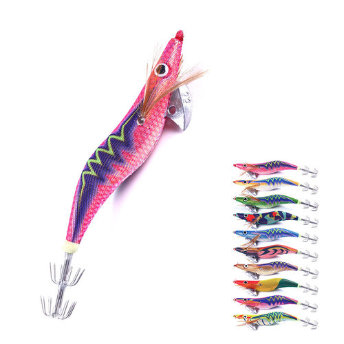 Wooden shrimp counterweight lead 3.5# squid hook explosive hook with ringing beads wooden shrimp wrapped cloth boxed lure bait wholesale