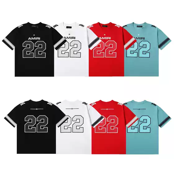 2024SS High Street Beauty Trendy AMIRI Letter 22 Printed high quality Cotton Loose Casual Short Sleeve T-Shirt for Men and Women