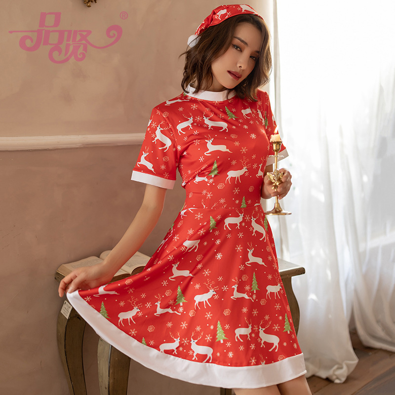 Pinxian Women's One-Piece Sexy Pajamas Christmas Dress Decorative Nightdress Carmful Style Sexy Semi-Perspective Temptation Suit 2214 Pinxian Women's One-Piece Sexy Pajamas Christmas Dress Decorative Nightdress Carmful Style Sexy Semi-Perspective Temptation Suit 2214