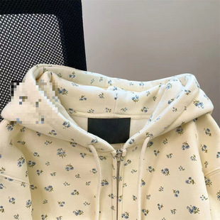 Sweet and Cute Retro Floral Hooded Sweatshirt Jacket Zipper 2025 Spring & Fall American New Loose Casual Cardigan
