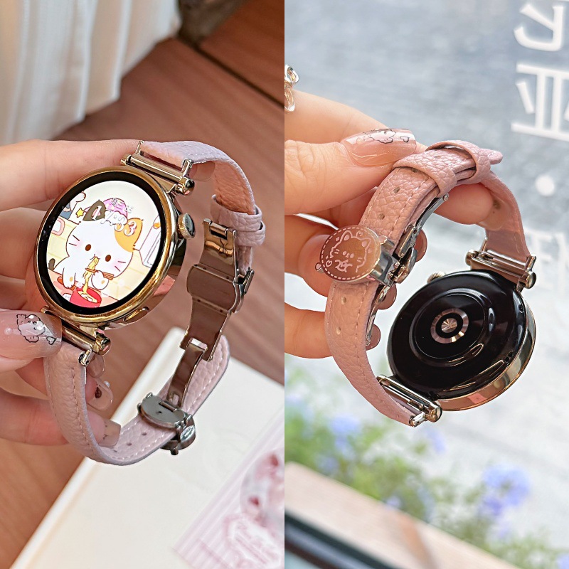 Suitable for Huawei Gt654 Watch Strap Butterfly Buckle Bear Watch Strap Watchgt5Pro Leather Watch4 Autumn and Winter Women