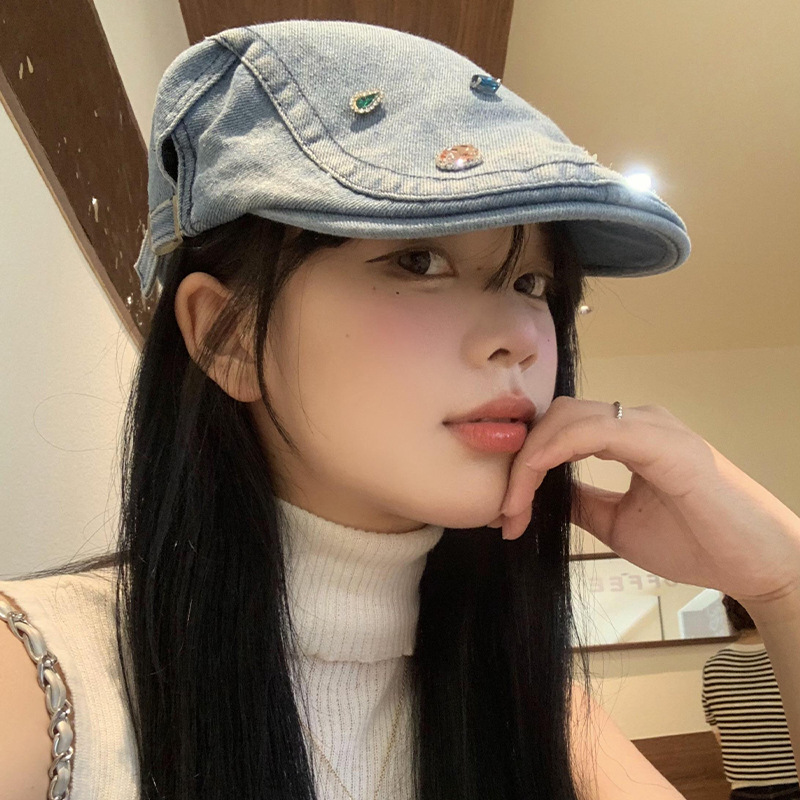 Lavados con agua vaquero hacia adelante sombrero mujer verano nuevo estilo retro hacer vieja cara pequeña boina y2k gran chaqueta sombrero de moda