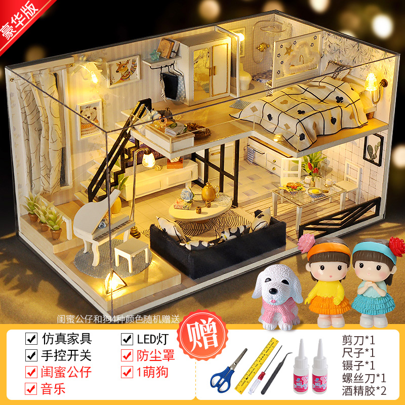 DIY chalet loft villa hecha a mano modelo de casa pequeña ensamblaje arquitectura juguetes regalos de cumpleaños llenos