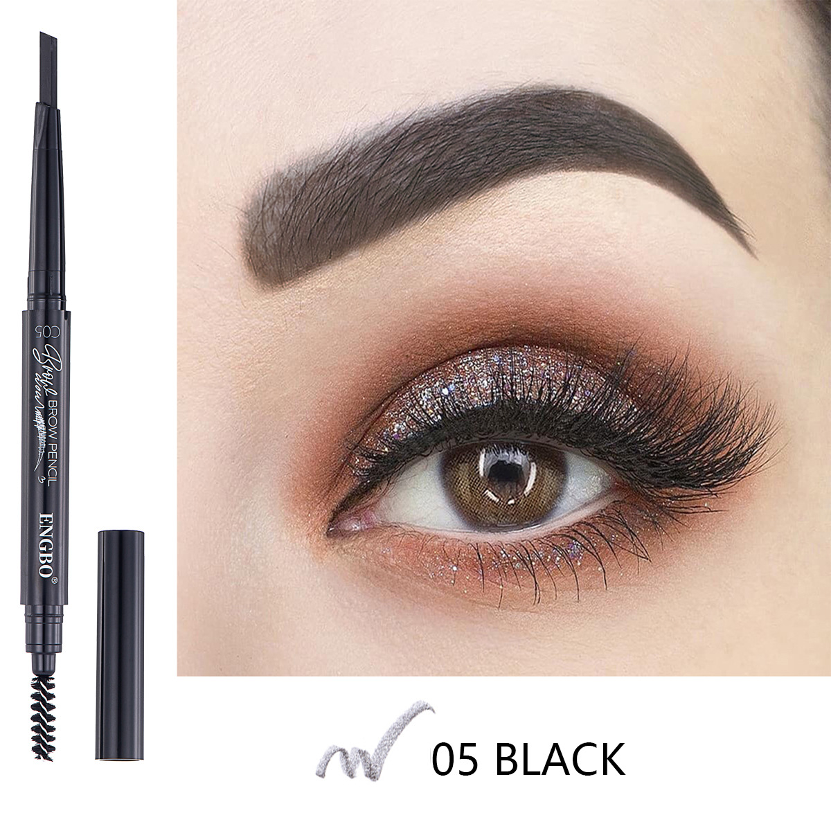 ENGBO's dual-head eyebrow pencil for foreign trade comes with an eyebrow brush that automatically rotates, ensuring long-lasting eye cosmetics without smudge Item Picture