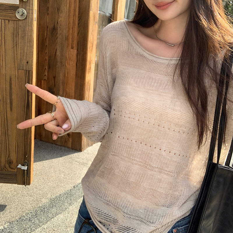 Brand Discount, Beautiful Cut Out Thin Long-Sleeved T-Shirt for Women 2025 Autumn New Loose Slimming Look Beautiful Top