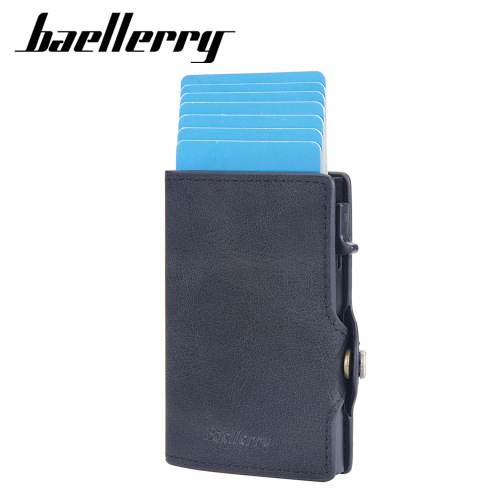 Baellerry new card bag men's European and American retro side push card RFID card box simple buckle anti-magnetic card holder