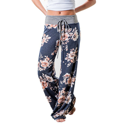 ebayWISH Casual Long Pants Western Fashion Loose Belted Women's Pants Printed Pants High Waisted