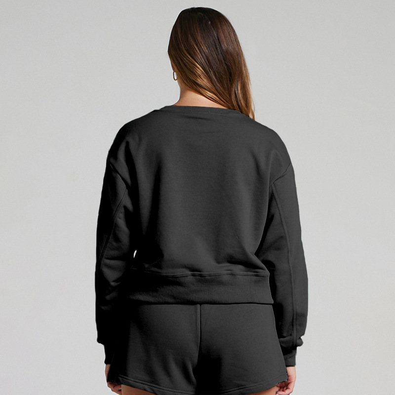 Solid Color Long Sleeve Sweaters Women Clothing Short Two-Piece Casual Shorts Suit