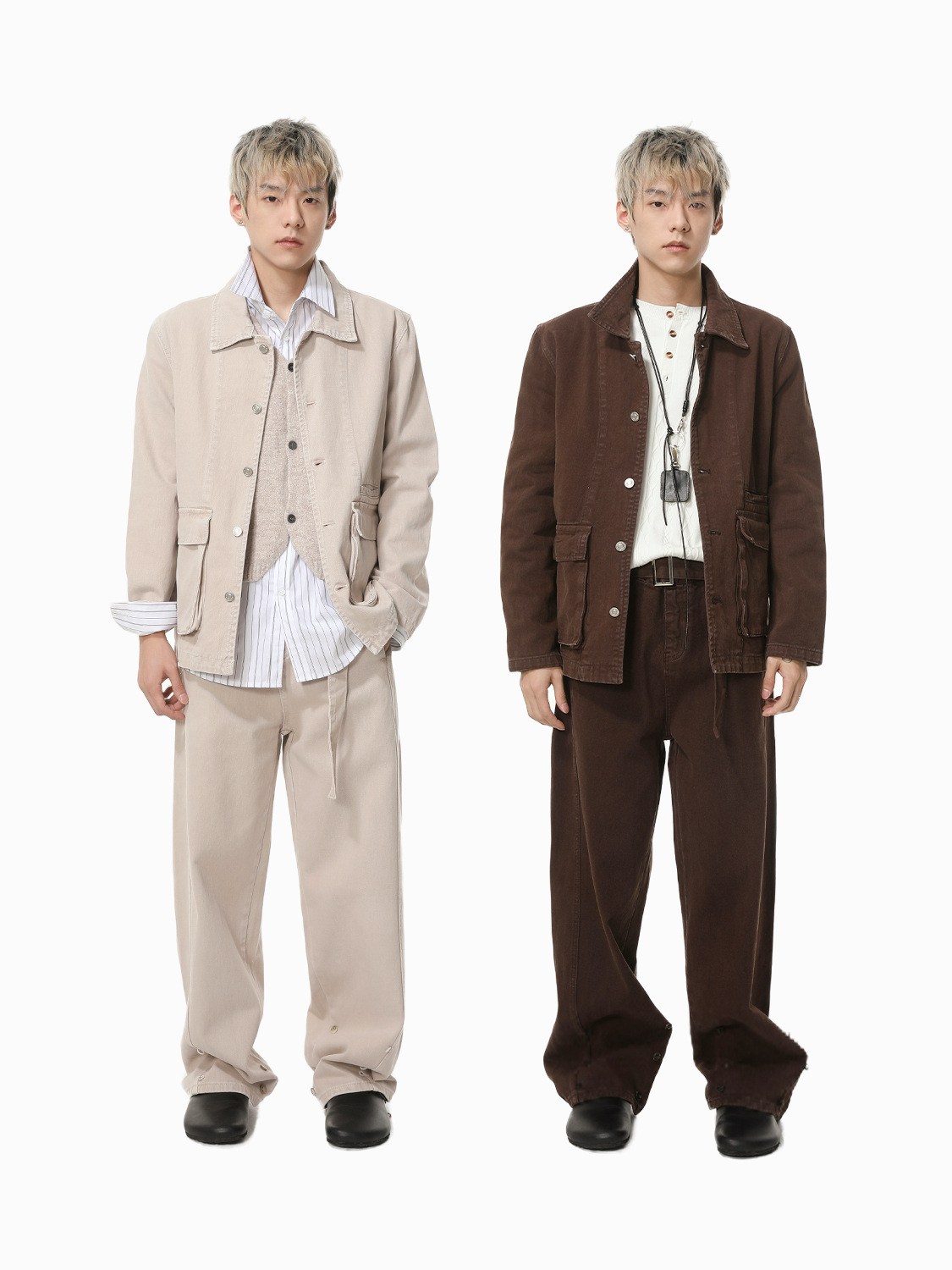 MTLCLOTHES Hombres| Retro hacer viejos altos sentidos algodón herramienta conjunto vaquero