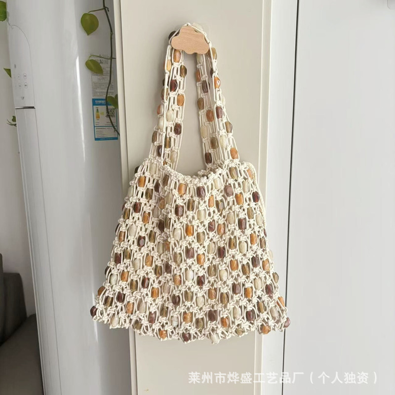 Purely Hand-Woven Beaded Bag with Contrasting Color Design, Fashionable and High-End Shopping Bag, Mesh Bag, Tote Bag, Beach Vacation Bag