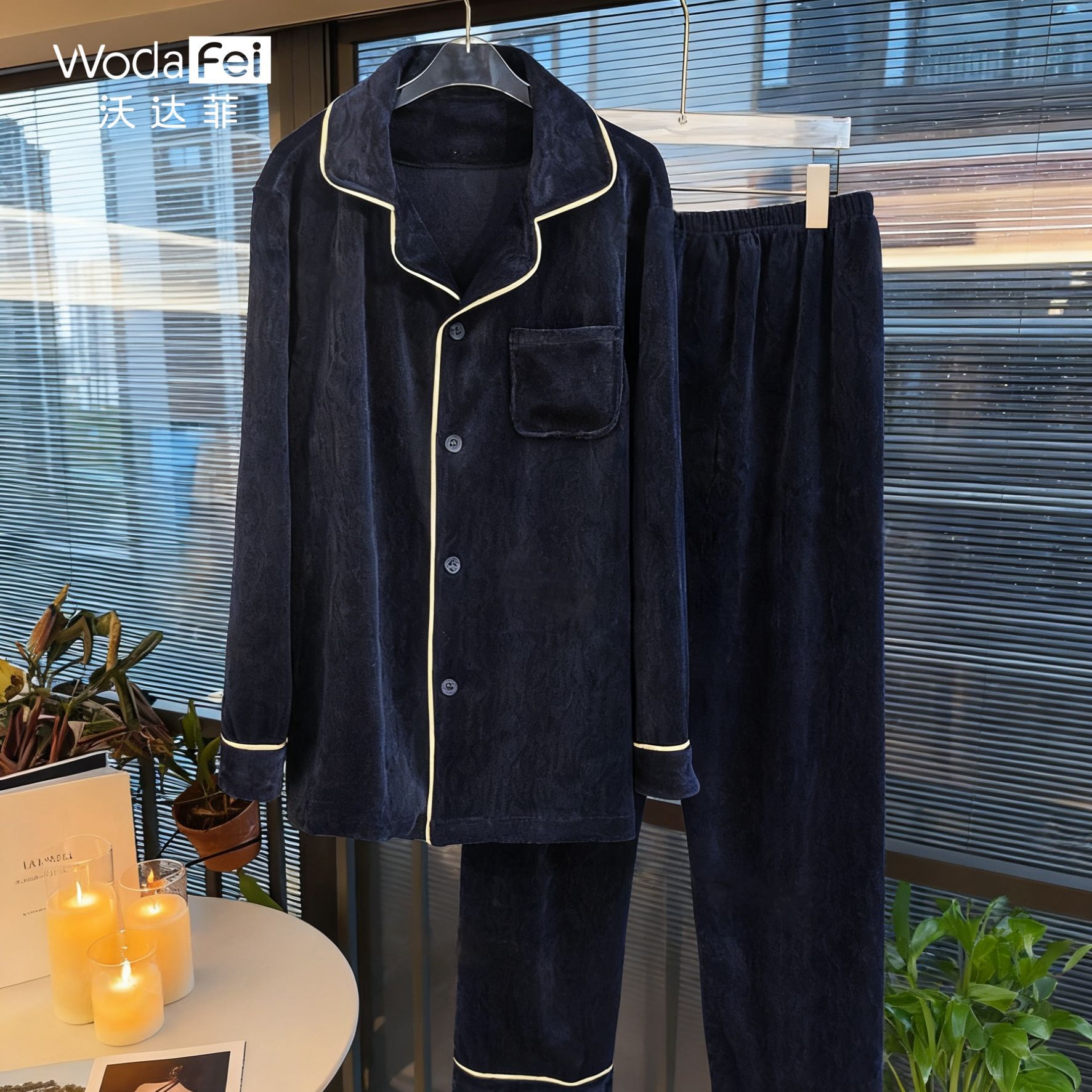 Conjunto de Pijamas Térmicos Pareja de Terciopelo de Isla, Térmico y Abrigado, para Casa y Exterior