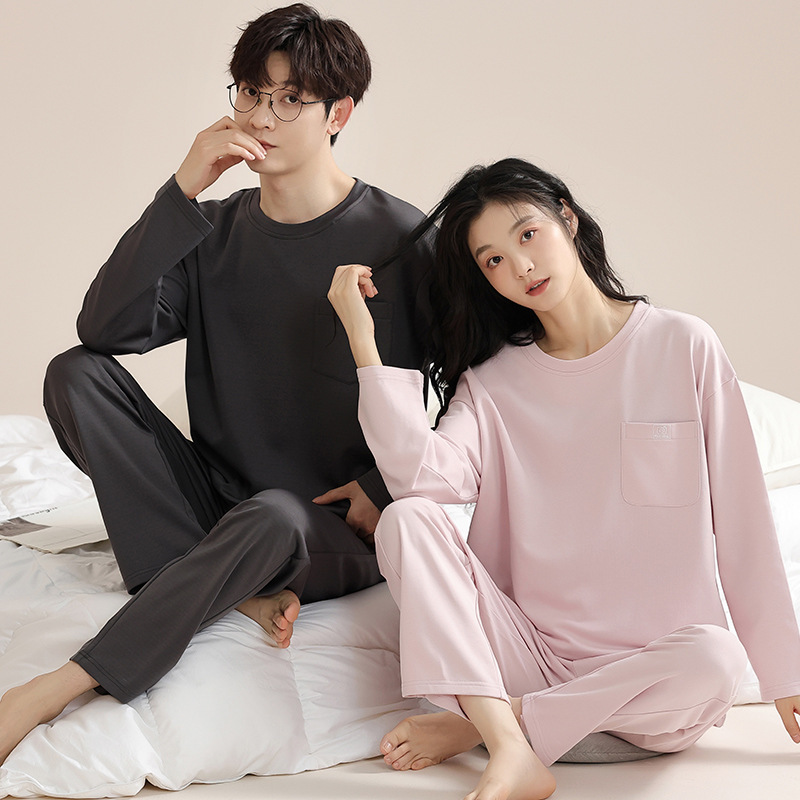 코튼 파자마 커플 봄 가을 겨울 정장 유행 한국 버전 달콤한 느슨한 풀오버 플러스 사이즈 홈 옷 외부 착용 가능