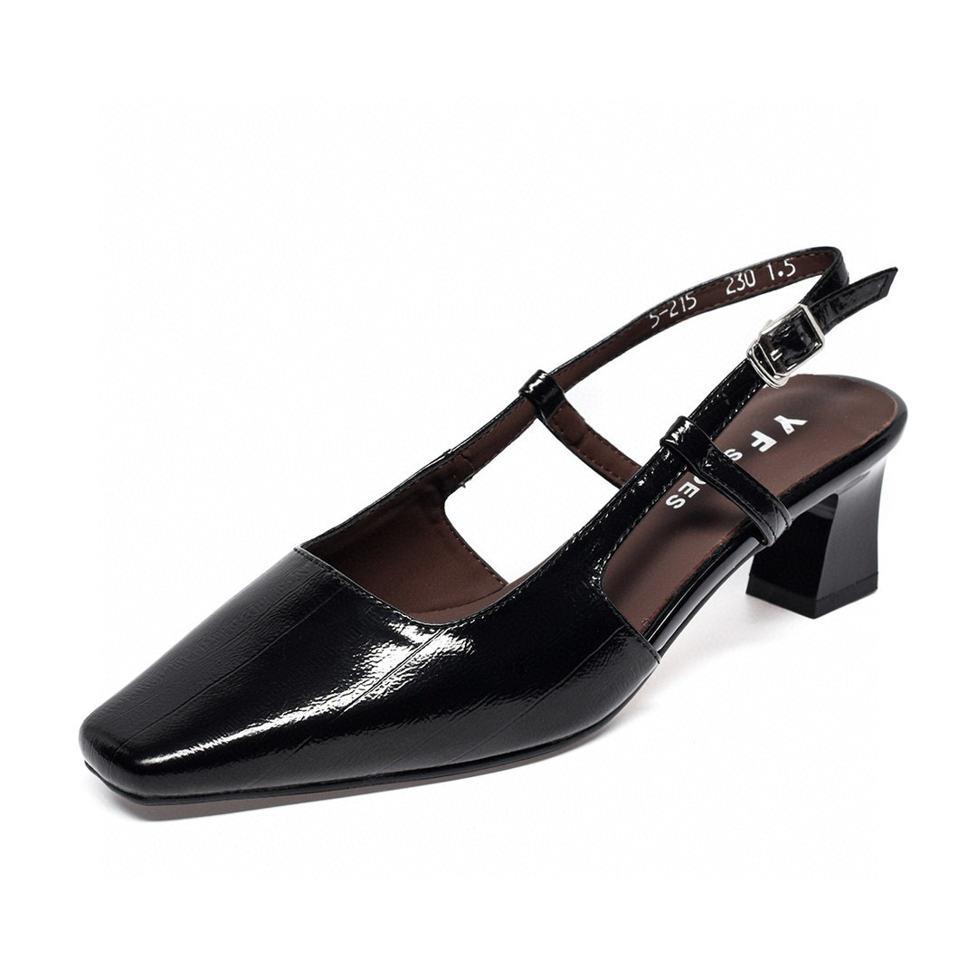 Sandal nữ quai ngang gót vuông da thật mũi vuông hở gót — màu be
