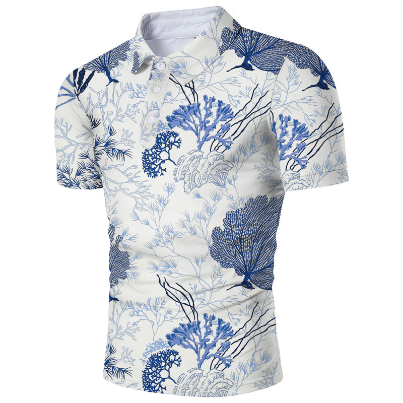 Men's Clothing casual popular printed polo shirt lapel short-sleeved zipper T-shirt _vogarts.com