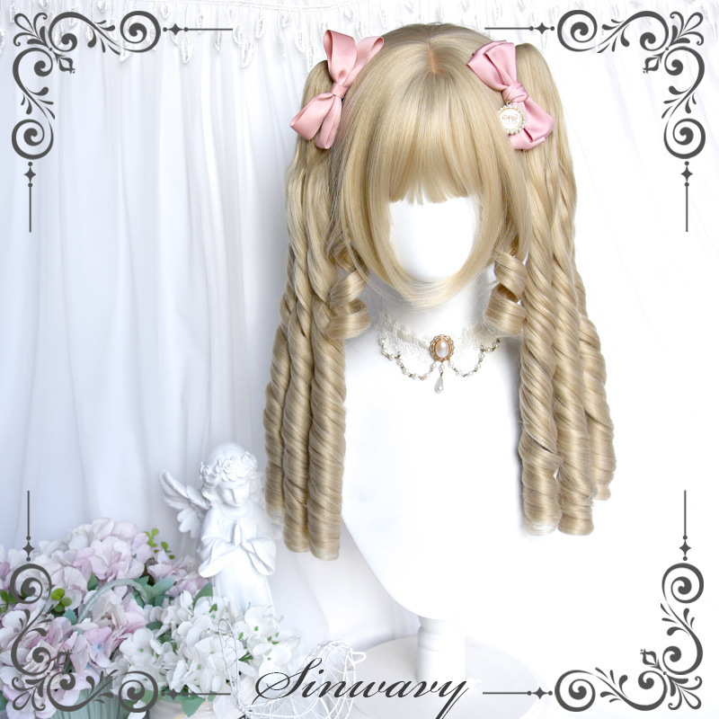 Swanjia-ゴールドエレガントレトロローマンカーリーダブルポニーテールロリータタイガーマウスクリップウィッグ- | Fairy Tale Town ||undefined