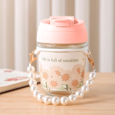 ♤[신규] 진주 컵-핑크 뚜껑 작은 진주 (해바라기 가죽 소매)