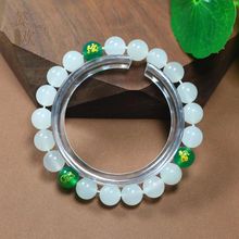 新疆金丝玉三合生肖守护神手链天然玉石白玉DIY玛瑙圆珠手串批发