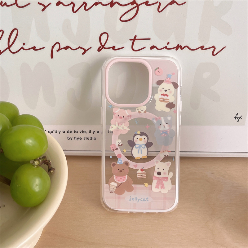 Soportes magnéticos para animales de niña ins para iPhone15 estuche para teléfono móvil 16ProMax Apple 14/13 hembra