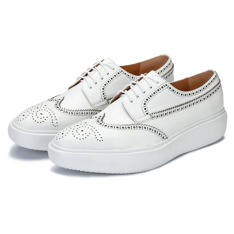 Белые туфли мужские туфли на платформе Белые туфли мужские туфли с верхним слоем воловьей кожи на воздушной подушке с мягкой подошвой, увеличивающие рост, мужские кожаные туфли с броги