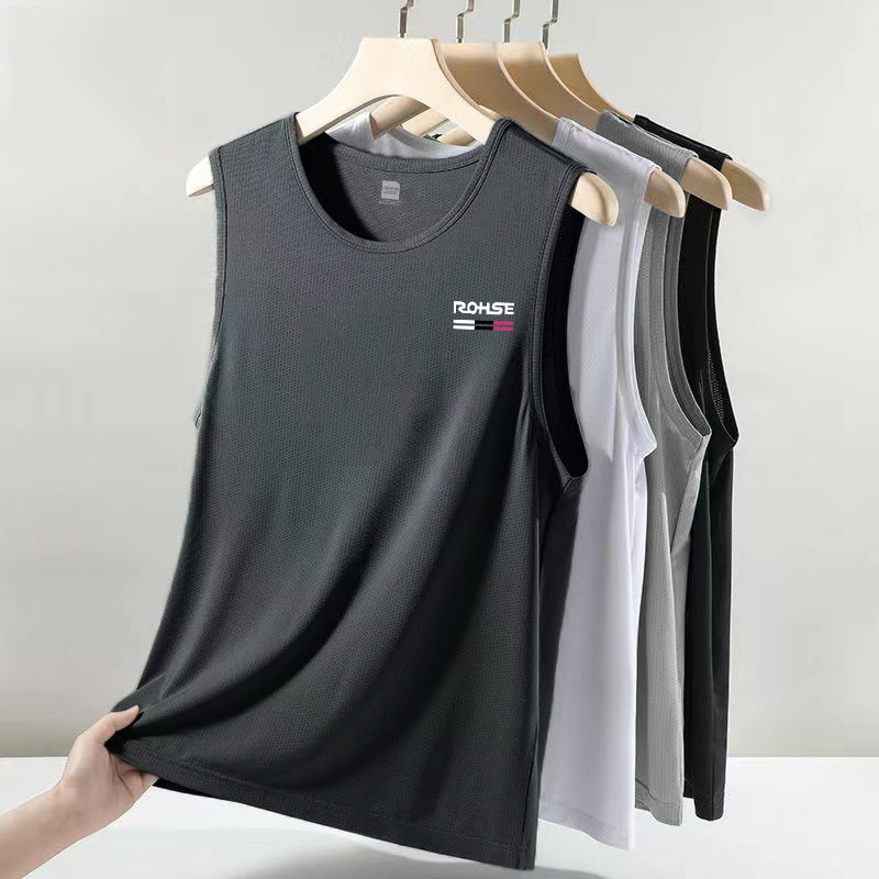 2026 camiseta de estilo de Hong Kong tendencia camiseta sin mangas camiseta de hombro camiseta de cuello redondo chaleco de ejercicio de secado rápido hombre