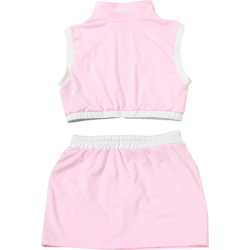 Spring Summer Women Sexy Cropped Zipper Top Slim Fit Hip Wrapped Short Skirt Set Women