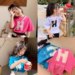 Cotton Korean Children's Short Sleeve T-Shirt Summer Outfit New Kids Alphabet Casual Top Crew Neck Baby T-Shirt