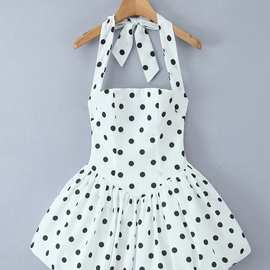 休闲新款2025高腰辣妹修身短裙露背夏季批发挂脖连衣裙波点图片色