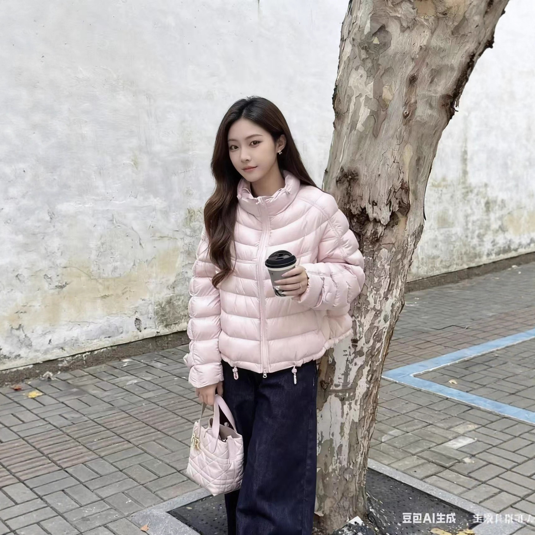 新款90鸭绒排骨羽绒服轻薄粉色立领短款秋冬时尚保暖加厚宽松外套