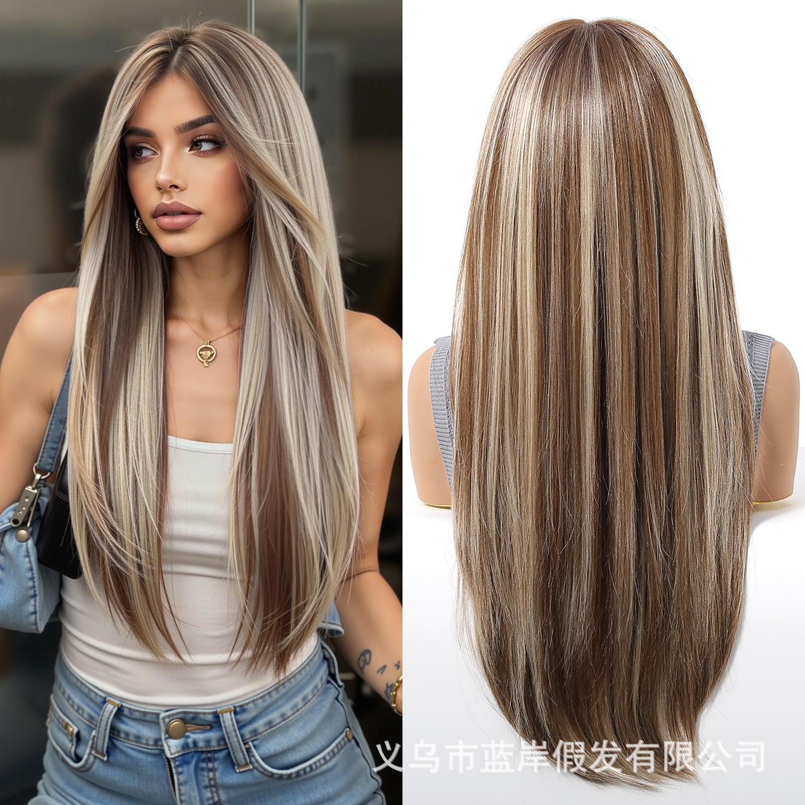 Estilo europeo y americano 13*6 color degradado encaje pelo largo y liso peluca gorra de malla femenina transpirable realista y casual cosido todo en la cabeza