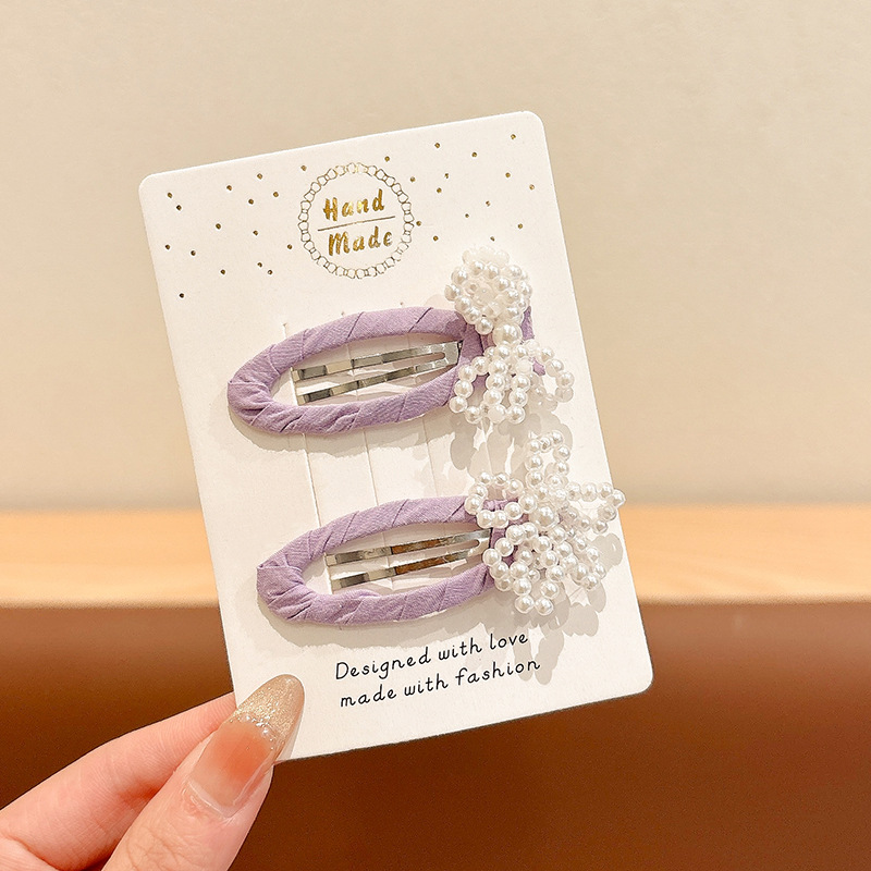 Nuevo encaje de primavera y verano, lazo de perlas, clip de BB, clip lateral de cabello roto, horquilla para niños, temperamento, todo fósforo, horquilla, tocado