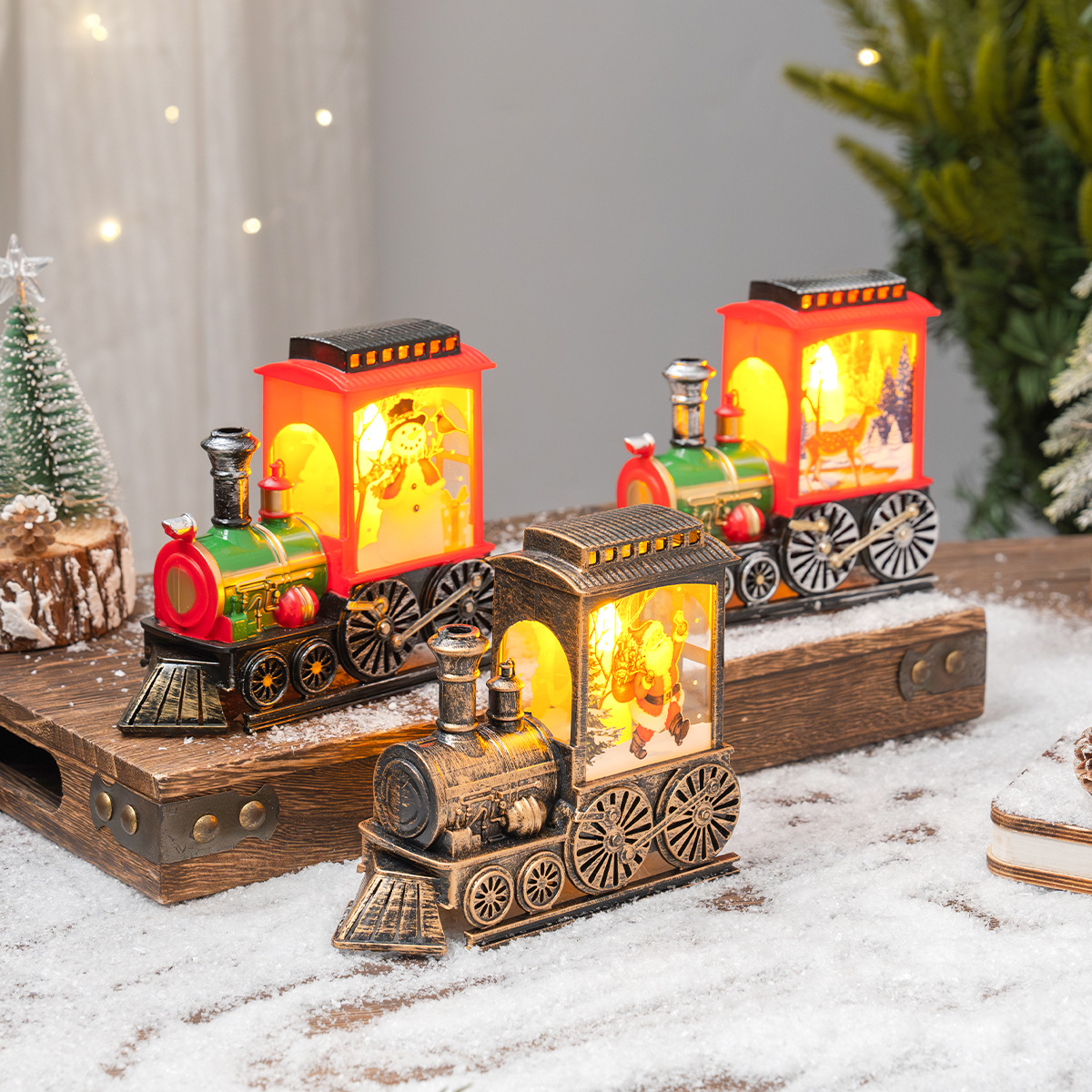 Navidad transfronteriza 2025 nuevo tren retro LED luz de noche de Navidad luz de viento de plástico iluminante luz de noche
