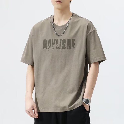Men's Summer Short Sleeve T-Shirt with Ins Trend Letter Print, Crew Neck, Sporty Casual Loose Half Sleeve Top