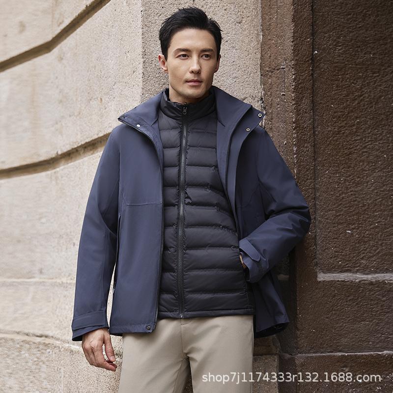 户外冲锋衣定 制印LOGO内胆羽绒服登山外套三合一可拆卸防水防风|undefined