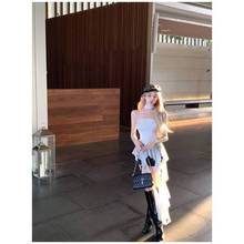 【月销10万】2025新款拼接网纱纯欲仙女飘逸荷叶边修身抹胸背心