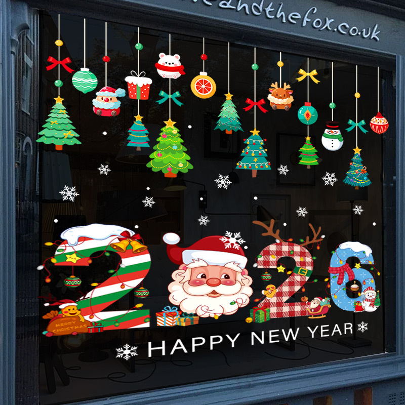 圣诞节装饰静电贴店铺氛围场景布置橱窗贴纸公司玻璃门贴老人雪人