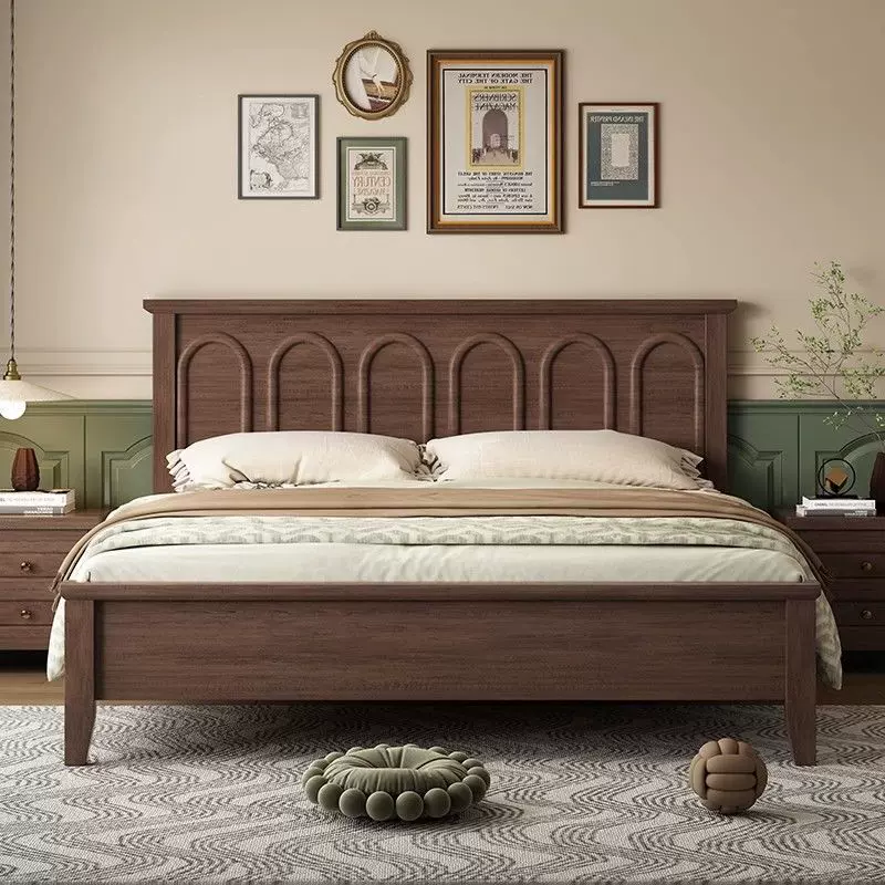 美式木床黑色复古实木床主卧现代简约高级感法式中古风1.5双人床