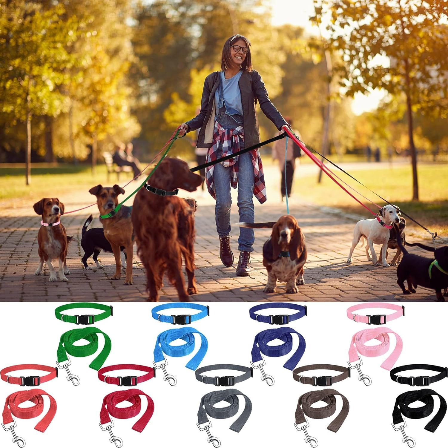 Amazon cross-border 9-color nylon dog collar and belt suit adjustable nylon collar with safety buckle