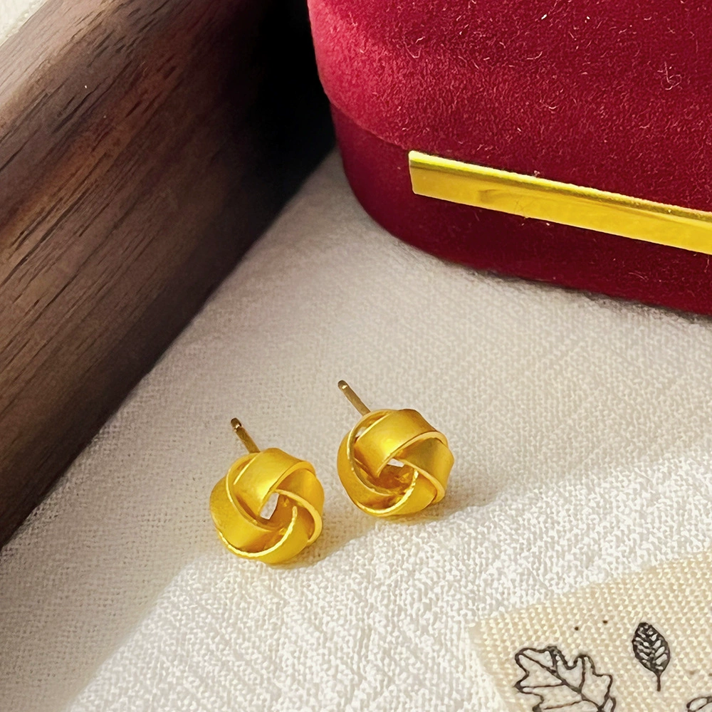 Универсальные витые линии с концентрическим узлом, обернутые вокруг золотых маленьких шариков, серьги простого и компактного дизайна в стиле ins.
