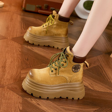 厚底内增高马丁靴女2025秋冬新款大黄靴中筒加绒保暖百搭西部短靴