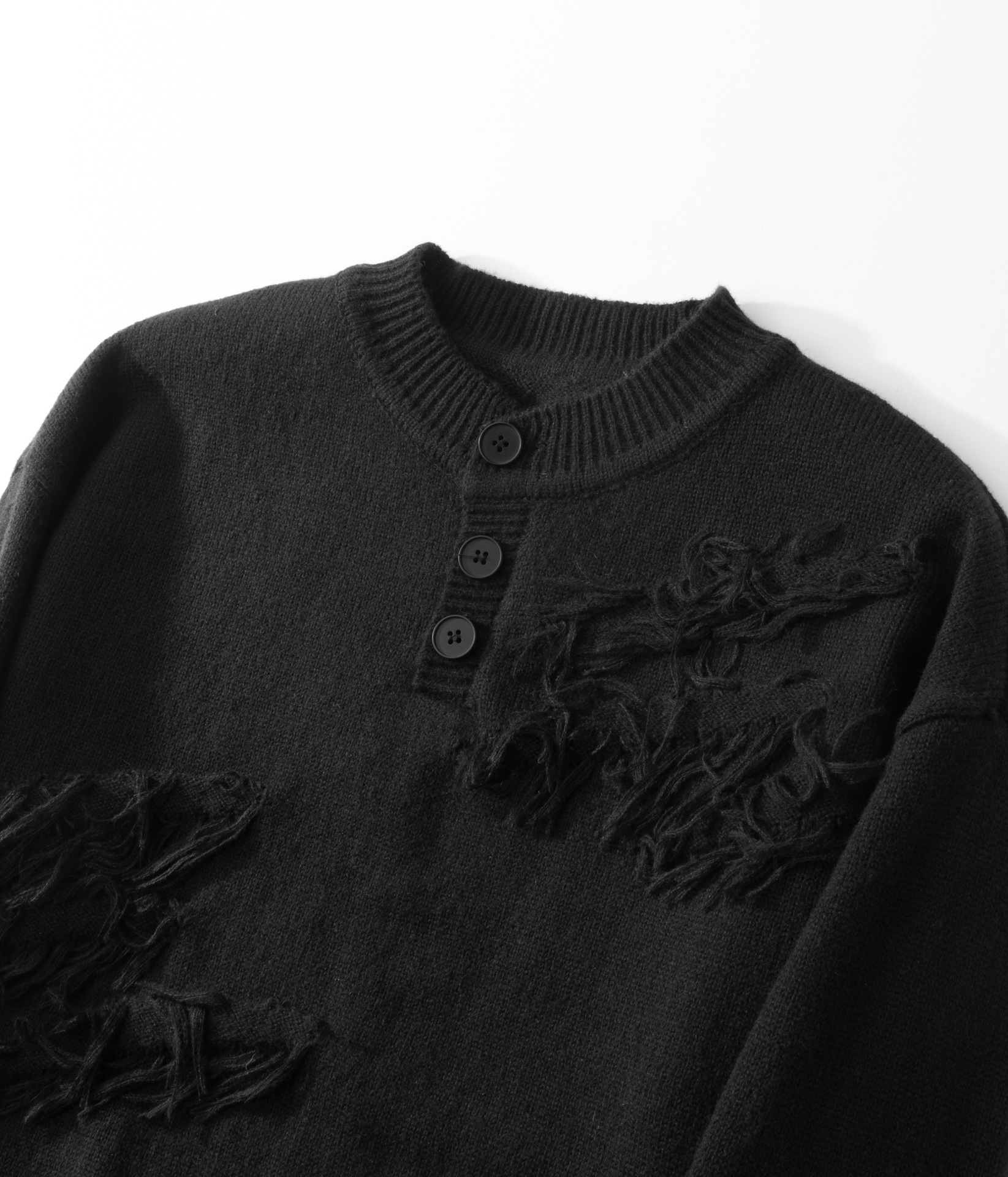 Men's Distressed Knit Sweater Oversized Retro Pullover Shirt Collar_voghion.com