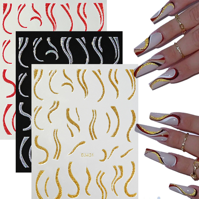 3D Glitter Heart-Shaped Five-Pointed Star Nail Art Stickers French Red Gold and Silver Asymmetrical Wavy Lines Adhesive Nail Stickers 3D Glitter Heart-Shaped Five-Pointed Star Nail Art Stickers French Red Gold and Silver Asymmetrical Wavy Lines Adhesive Nail Stickers