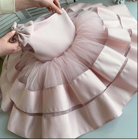 Vestido de novia transfronterizo europeo y americano para niños nuevos rendimiento de un solo hombro para niñas de verano Princesa falda hinchada entrega de una sola pieza