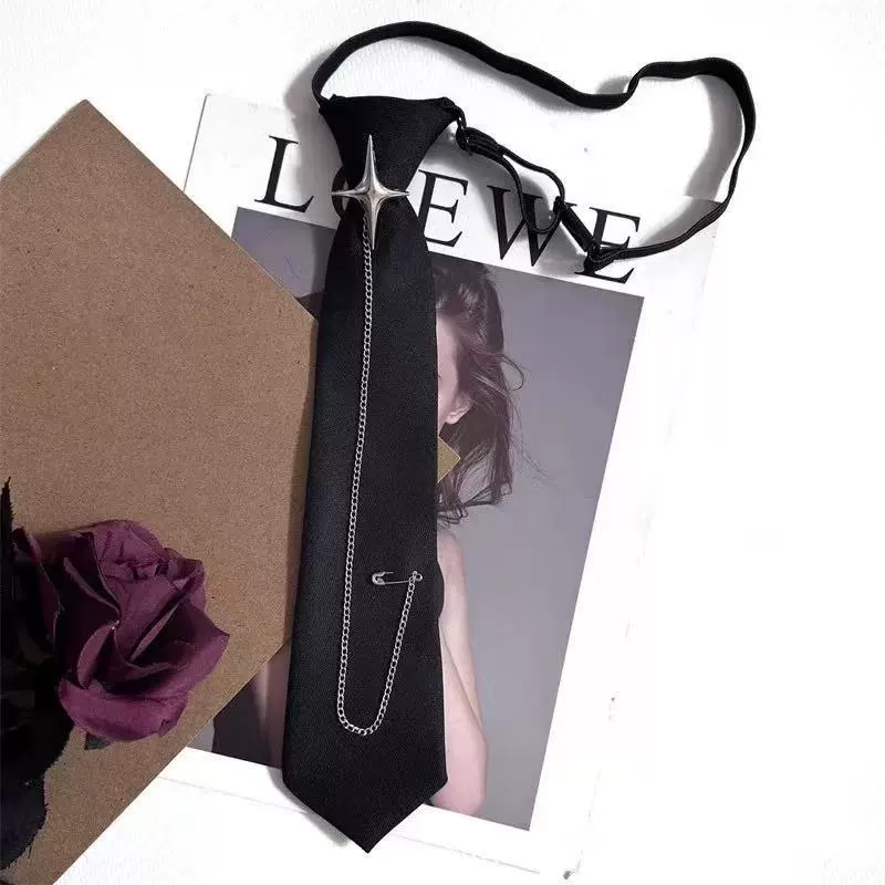 Оригинальный цепной галстук JK Женская чистая черная цепочка ленивая рубашка галстук INS красивый без креста галстук мужчина