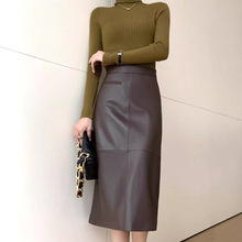 秋冬新款真皮皮裙女头层绵羊皮半身裙高腰包臀百搭直筒A字裙开叉