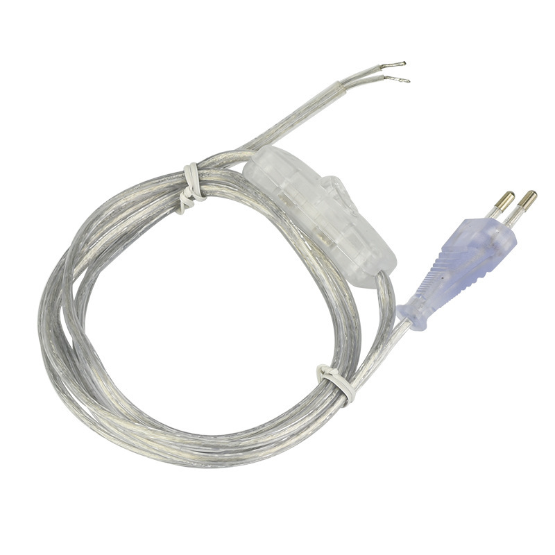 Customized European Standard Transparent Wire with 304 Wire Switch Ac Lighting Power Cord Table Lamp 2-Core Wire Plug Cord with Switch