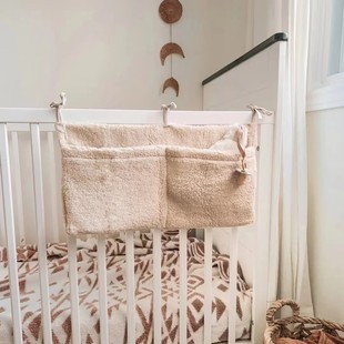 Autumn and Winter new baby crib edge Teddy velvet storage bag double pocket baby stroller hanging bag feeding bottle toy storage bag