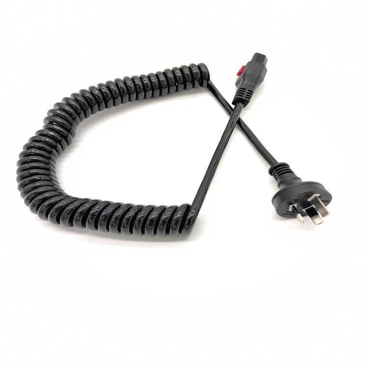 弹簧线螺旋PU仪器按摩床收缩大功率电源线SAA澳大利亚带锁品子尾