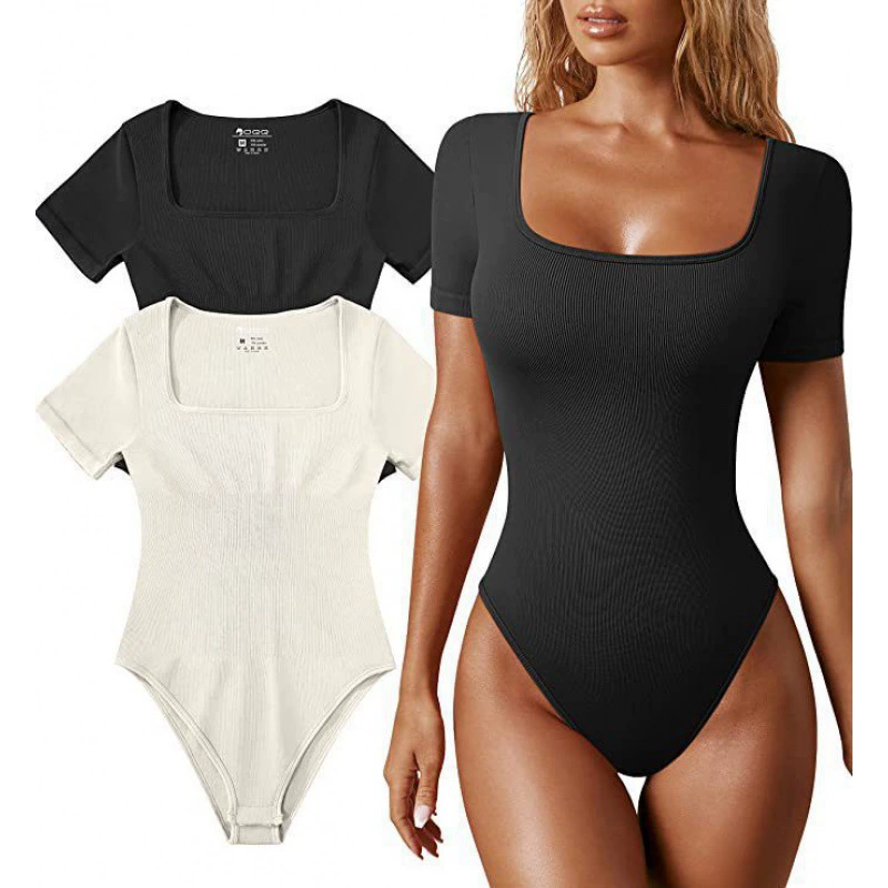Летнийbodysuit, 2023 год, европейский стиль, без названия площадки, квадратный вырез, с коротким рукавом